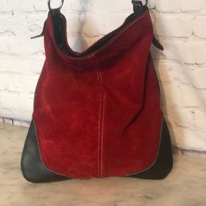 Vintage red suede boho crossbody